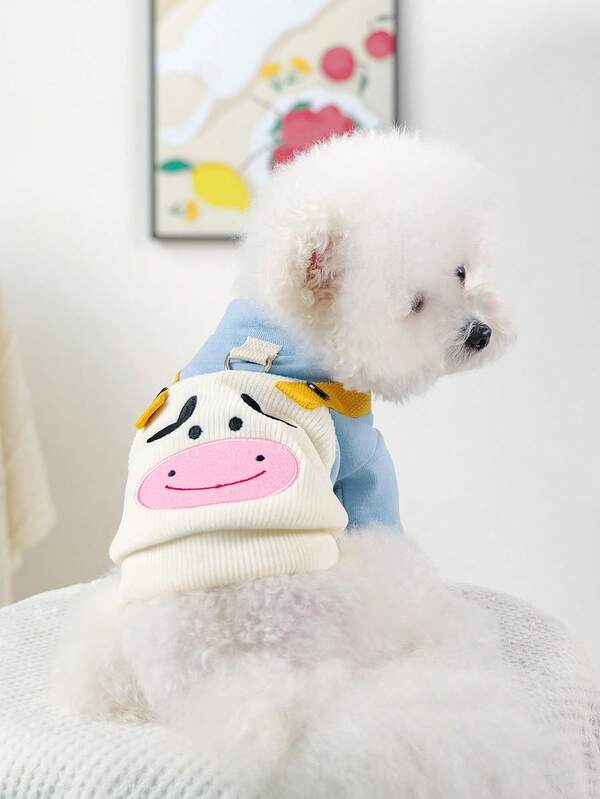 PETSIN 1pc Cat And Dog Universal Clothing, Cute Calf Cartoon Pattern Shoulder Strap Jacket, Autumn And Winter Casual Style 2 In 1 Clothing