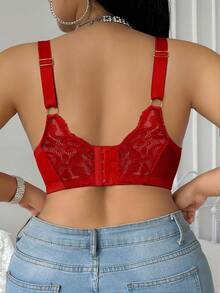 DesireSculpt 1 件大码圣诞蕾丝钢圈文胸 - 紅色 - 查看 2