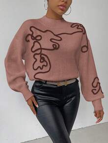 SHEIN LUNE Women's Casual Floral Pattern Dropped Shoulder Loose Knit Sweater, Autumn/Winter - Blush Crush - View 4