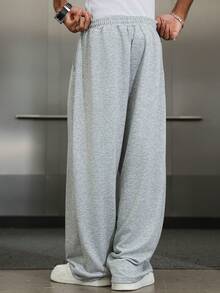 Manfinity Hypemode 男士休闲宽松灰色运动裤，超大码运动裤，健身休闲裤，经典百搭灰色宽松运动裤，男士冬季服装，送给男友的完美礼物，时尚街头风，校园风和万圣节装扮皆宜 - 灰色 - 查看 3