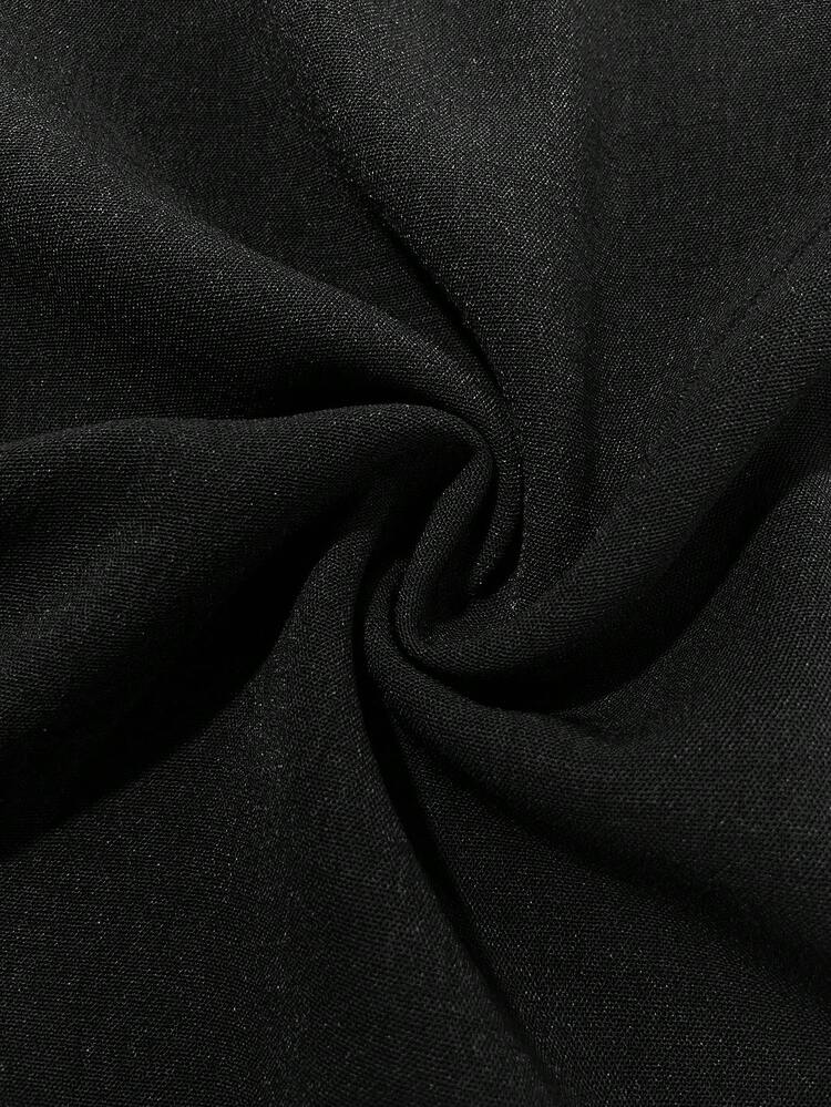 Franclia Avslappnad svart knapphalskrage med fickor, långärmad skjortklänning, elegant maxi-outfit för kvinnor - Svart - Visa 8