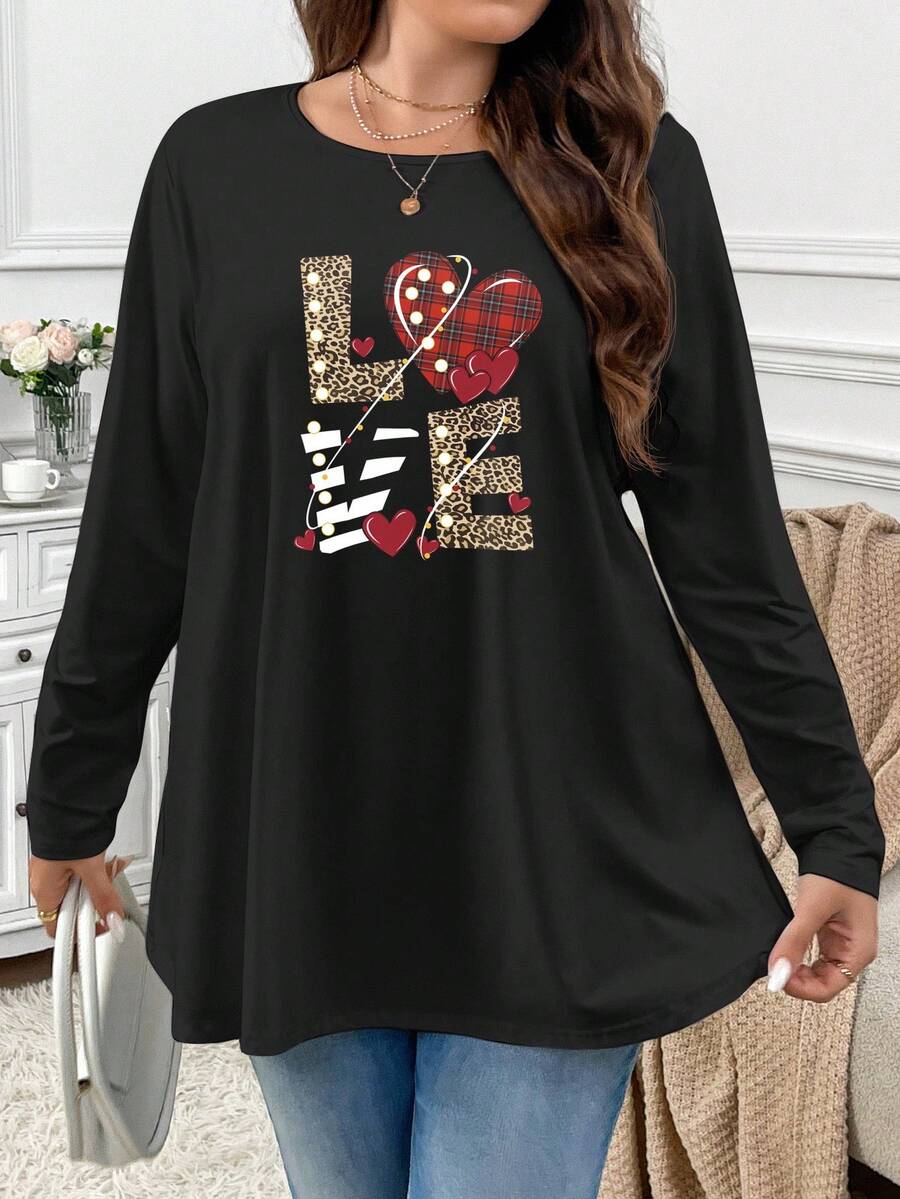 Firerie Áo thun cổ tròn in hình trái tim đơn giản, tối giản, cỡ lớn, thích hợp cho Lễ Tạ ơn, Ngày lễ tình nhân, Tiệc tùng, Mùa thu/đông - Nhiều màu - Xem 1