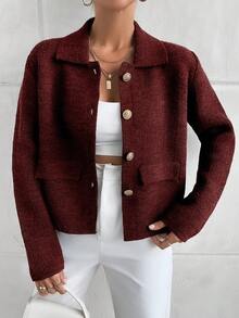 EURMUSE Áo khoác cardigan cánh dơi cài nút phía trước cho nữ, phù hợp cho mùa thu đông - Màu Đỏ Sâu - Xem 6