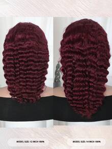 99j# Color Deep Wave 13*6 Lace Front Wig Burgundy Human Hair  180%Density Natural Hairline Free Parting For Party Daily Use Halloween Costumes - S99J - View 3