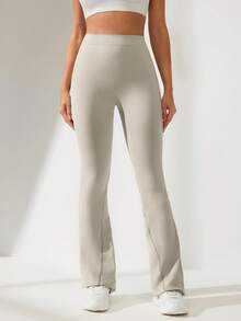 Easithlete Calça de Ioga Flare Franzida de Cor Sólida para Mulheres - Multicolorido - Visão 3