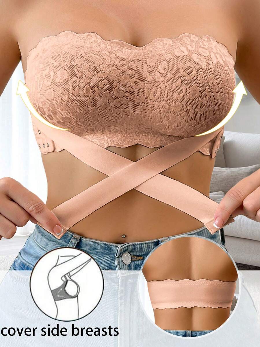 Snug Zone 1pc Women Lace Patchwork Wireless Camisole Bra - Apricot - View 1