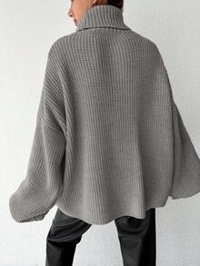 EURMUSE Áo len dài tay dáng rộng cổ cao trễ vai màu trơn dành cho nữ, mùa thu/đông - Lạc đà - Xem 2