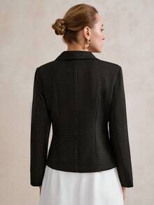 SHEIN LUNE 女士新款秋冬优雅派对外套，精致办公室高级时尚黑玫瑰金纽扣厚衬垫肩女士夹克 - 黑色 - 查看 5