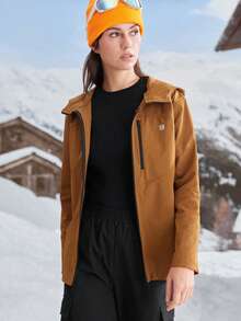 In My Nature 女式刺绣连帽拉链休闲户外夹克 - 棕色 - 查看 1