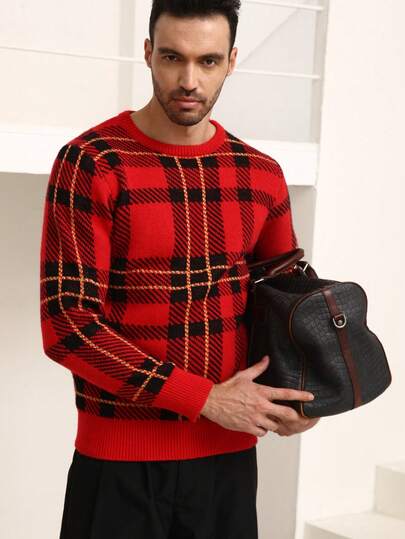 Manfinity CityGents Jersey de cuello redondo para hombre, suéter de punto de manga larga para uso casual, en casa, para ir al trabajo, regalo para novio/familia, otoño/invierno