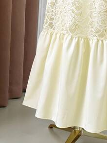 DreamSkyne Váy dài tay họa tiết hoa 3D ren thanh lịch cỡ lớn màu mơ cho nữ, mùa thu/đông - Màu be - Xem 3