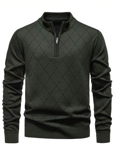 Manfinity Mode Men's Lightweight Half-Zip Knit Sweater Long Sleeve Pullover , Fall Winter