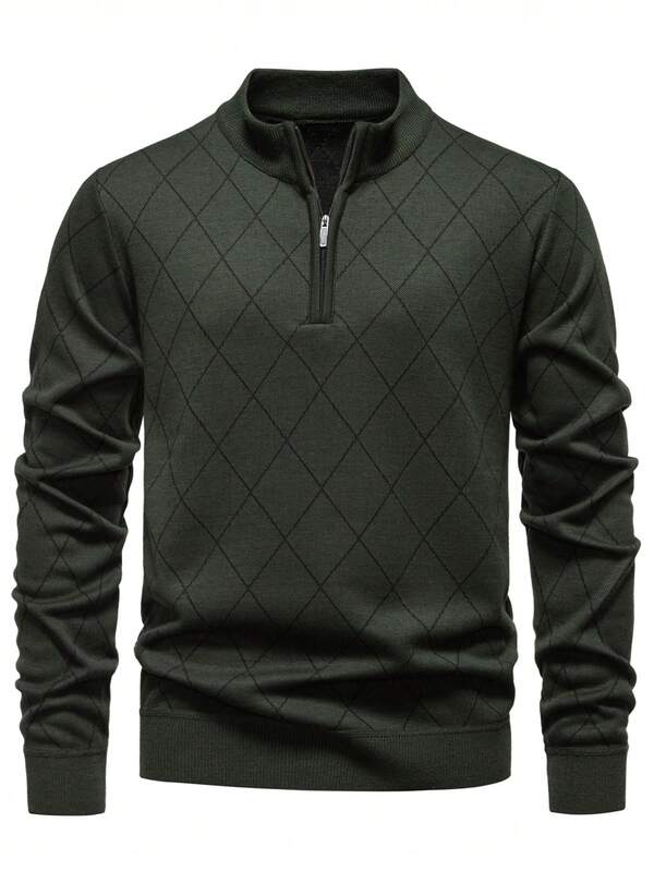 Manfinity Mode Men's Lightweight Half-Zip Knit Sweater Long Sleeve Pullover , Fall Winter