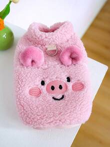 PETSIN 1 pieza Ropa universal para mascotas de gato y perro, abrigo grueso y lindo con orejas tridimensionales de cerdo rosa pequeño para otoño e invierno - Rosa - Ver 1