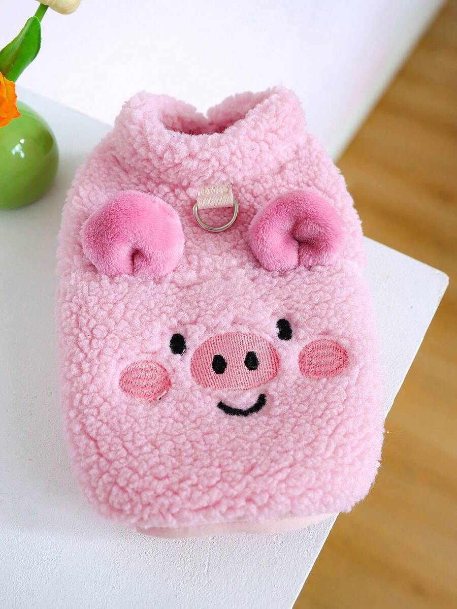 PETSIN 1 pieza Ropa universal para mascotas de gato y perro, abrigo grueso y lindo con orejas tridimensionales de cerdo rosa pequeño para otoño e invierno - Rosa - Ver 1
