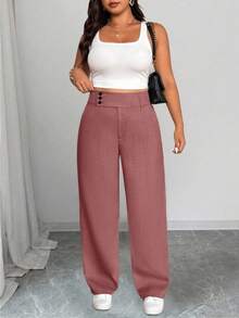 SHEIN Tall CURVE Quần ống đứng thường ngày cỡ lớn cho nữ có cạp chun rộng - Hồng - Xem 8