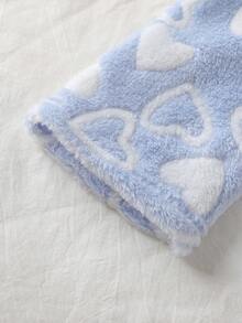 2 件女童舒适灰色简约毛绒心形图案长袖上衣和裤子睡衣套装，休闲家居服，母子装（2 套单独出售） - 藍白色 - 查看 7