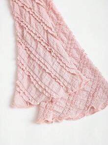 Sweetra 女士新款春夏秋休闲通勤旅行衬衫，纹理面料，不对称肩部，喇叭袖，不对称下摆，腰部金属装饰 - 粉色 - 查看 7