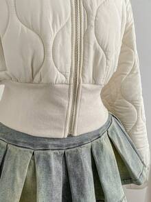 Sweetra 女士时尚别致休闲厚款拉链短款宽松领夹棉大衣，冬季 - 白色 - 查看 4