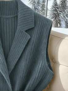 GlowEve 女士优雅休闲无领口袋针织开衫背心，不含腰带 - 霧霾藍 - 查看 4