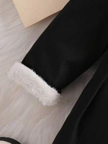 SHEIN Abrigo de trinchera para niñas bebé con cuello de piel sintética y decoración de lazo, para otoño/invierno