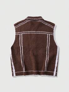 ROMWE MEN Prep Men's Contrast Color Sleeveless Front Button Knit Vest - Brown - View 2