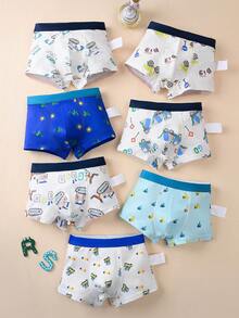 FamilyFrolics 7 قطع/عبوة سراويل داخلية للأولاد بطبعات كرتونية جميلة وألوان متباينة