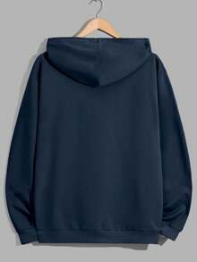 EURMUSE Men Cottonline Letter Printed Regular Hoodie - Navy Blue - View 3