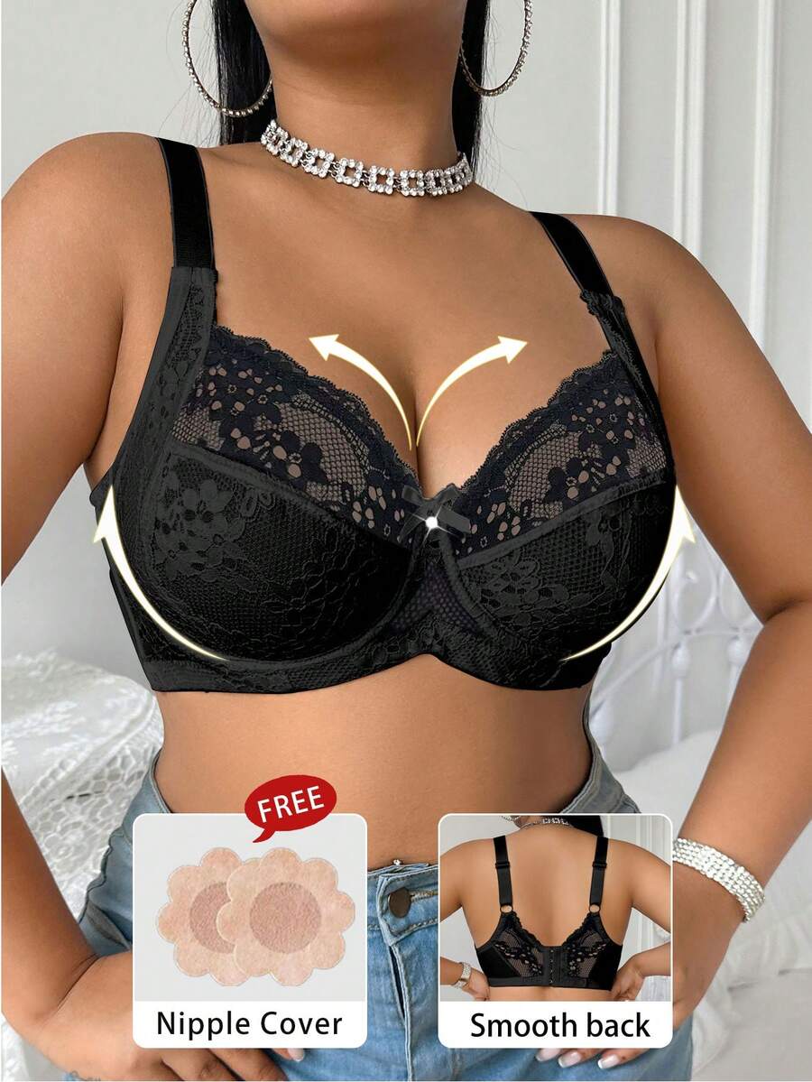 DesireSculpt Sujetador con aros y encaje en tallas grandes - Negro - Ver 1