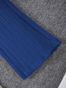 Sparklyn 2 件套青少年女孩长袖连帽运动衫，前短后长设计，带裤子，黑色休闲简约 - 寶藍色 - 查看 5