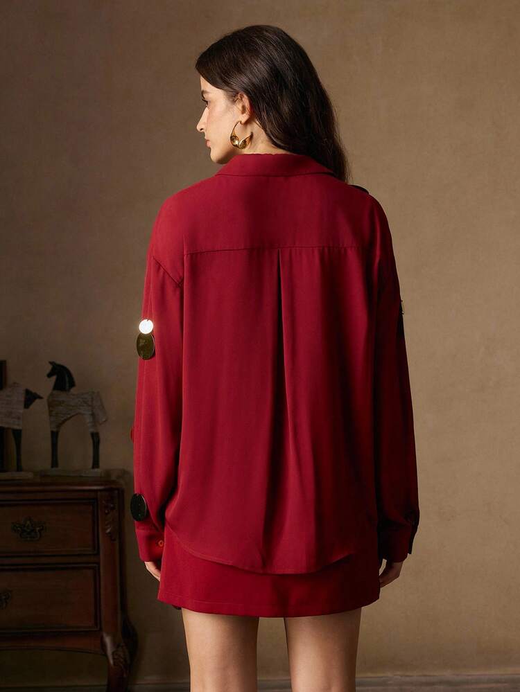 Handmade Silver Sequin Embellished Versatile Chiffon Shirt, Spring