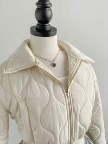 Sweetra 女士时尚别致休闲厚款拉链短款宽松领夹棉大衣，冬季 - 白色 - 查看 5