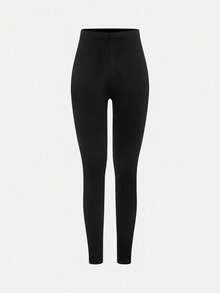 SHEIN Girlism Tween Girls' Casual Yoga Sports Fitted Zip-Up Collar Knit Top & High Waist Leggings Set,Black Autumn Modest Gym Outfit For Fall Winter Daily Wear - Black - View 5