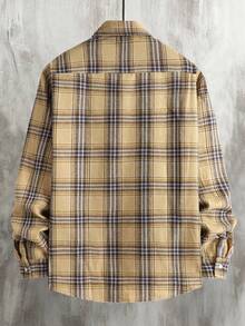 Manfinity Homme 男士黄色格子长袖纽扣前开襟休闲百搭衬衫，秋季款 - 彩色 - 查看 2