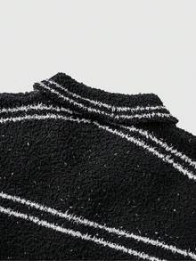 ROMWE MEN Prep Men's Street Fashion Casual Printed Button Knit Vest - Black - View 6