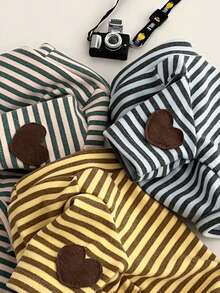 PETSIN 1 件宠物猫狗通用圆领连帽衫经典条纹针织弹力舒适基本款时尚狗狗 T 恤 - 彩色 - 查看 4