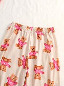 2pcs Girls Casual Khaki Cartoon Bear Print Long Sleeve Top And Pants Comfortable Loungewear Set, Spring/Autumn Fall Winter - Apricot - View 7