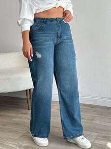 EURMUSE HIGH RISE STRAIGT CUT RIPPED PLUS SIZE WOMEN JEAN