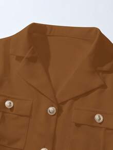 GlowEve Women's Elegant Single-Breasted Jacket And Skirt 2 Pieces Set, Suitable For Commuting In Autumn - Brown - View 7