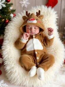 SHEIN 新生儿可爱驯鹿造型圣诞服装婴儿男孩女孩圣诞装拍照服装