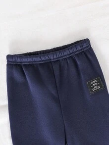 SHEIN 2 件套男婴/女婴休闲可爱图案落肩宽松圆领针织运动衫和松紧腰针织裤两件套服装，适合秋冬穿着 - 淺灰色 - 查看 4