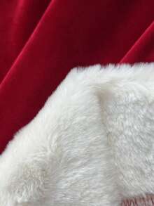 Elamini White Faux Fur Off Shoulder Long Sleeve Bodycon Mini Dress, Elegant & Cute For Christmas Party, Date, Daily Wear - Red - View 7