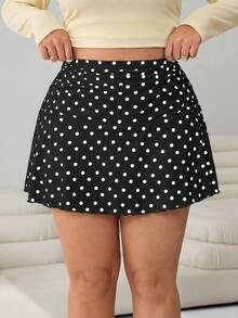 Solflare Plus Size Polka Dot Casual Skirt, Suitable For School And Outings - Black and White - View 1