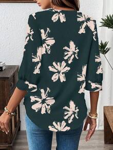 SHEIN LUNE Women's Casual Floral Print Blouse, Suitable For Office Wear In Autumn/Winter Chic Blouses For Women V Neck Blouses For Women Floral Tops For Women Flower Blouse Floral Blouse Women Casual Blouses For Women