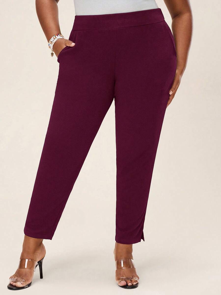 Comfylo Quần đi làm thường ngày cỡ lớn dành cho nữ - Màu Đỏ Sâu - Xem 1
