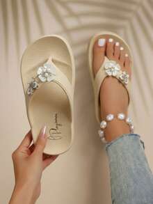 Women Flip-Flops - Beige - View 1