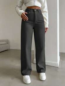 SHEIN Tall HIGH RISE BEIGE WIDE LEG TALL SIZE JEAN - Dark Grey - View 3