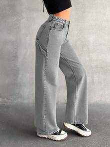 EURMUSE Blugi Carpenter cu talie înaltă și croială dreaptă