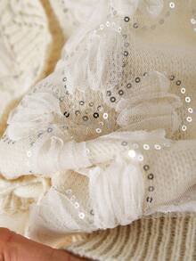 CosyJoli Plus Size Women 3D Floral Design Open Front Knit Cardigan, Fashionable & Versatile For Daily Commute Autumn Winter Clothes For Women - Beige - View 6