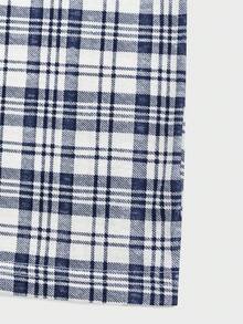 SHEIN Cottnline Bộ đồ ngủ quần kẻ sọc in logo nhỏ tay ngắn cho nam - Màu be - Xem 7